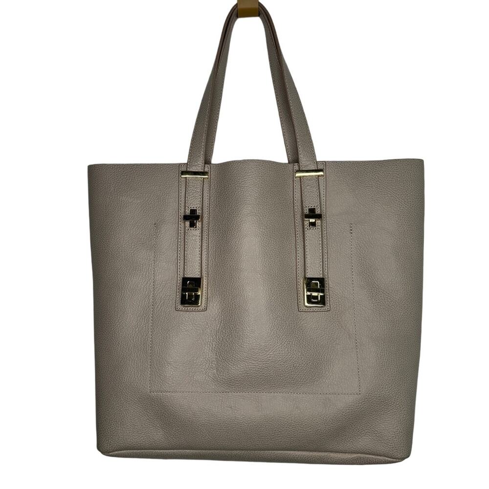 India Hicks Solitaire Tote Gray Pebbled Leather Gold Hardware Large Shoulder Bag - Picture 3 of 16